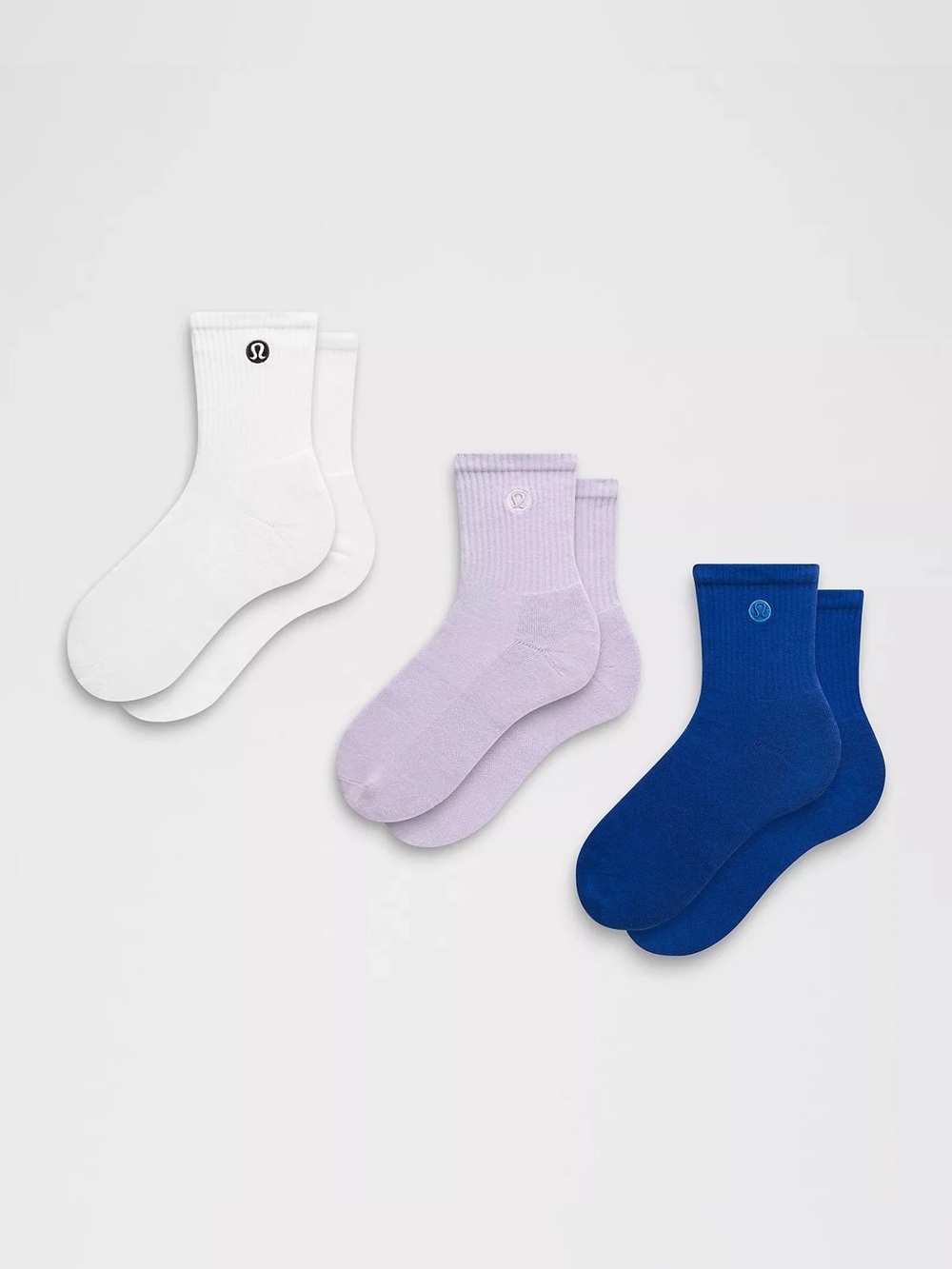 Lululemon Daily Essential Quarter Socks 3 Pack size S RVSD/SHVL/WHT